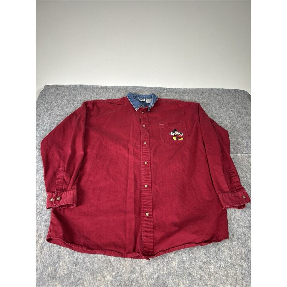 Vintage Y2K Embroidered Mickey Mouse Long Sleeve Button Up Shirt Size Men’s XLT‎